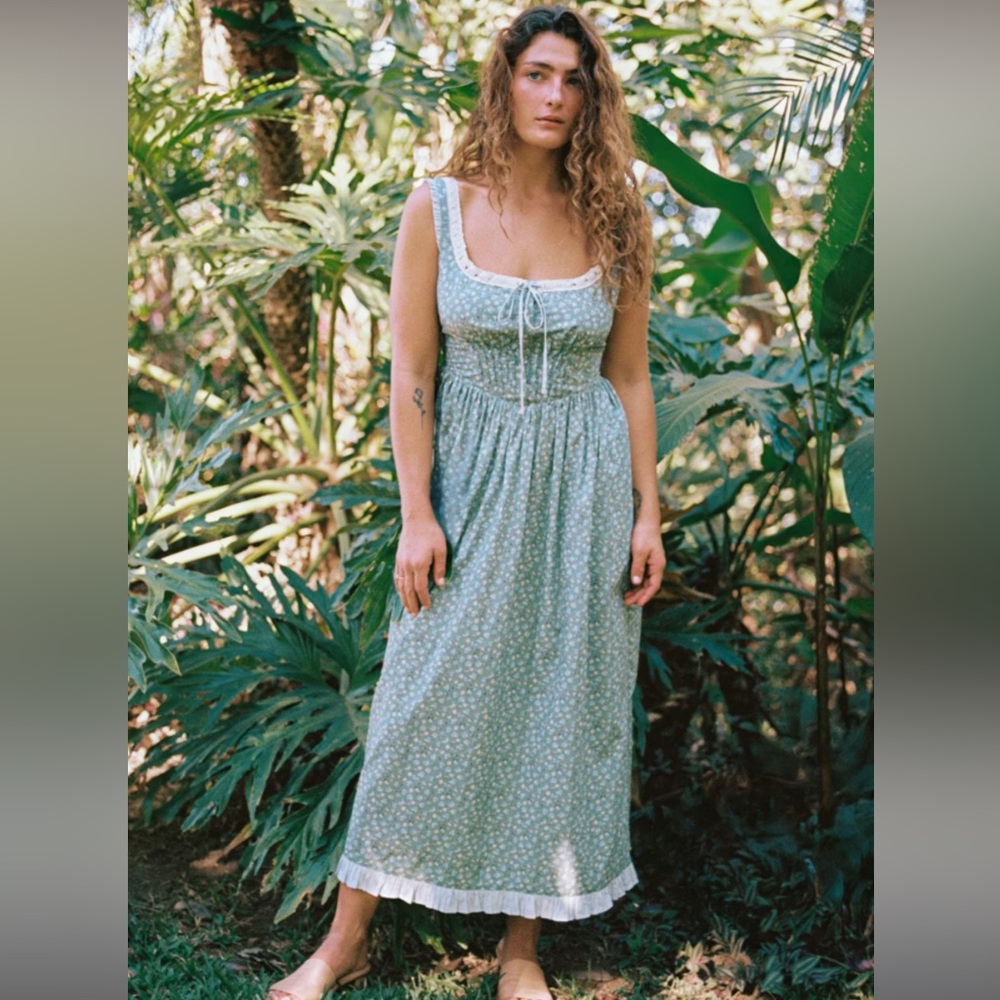 Eliana Dress in Verte tulips — S